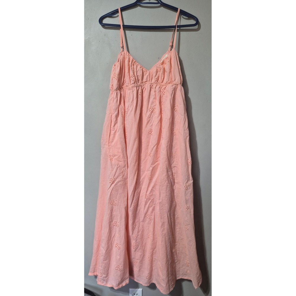 Sim & Sam Pink Eyelet Cotton Maxi Dress Womens Large Floral Embroidery Lined